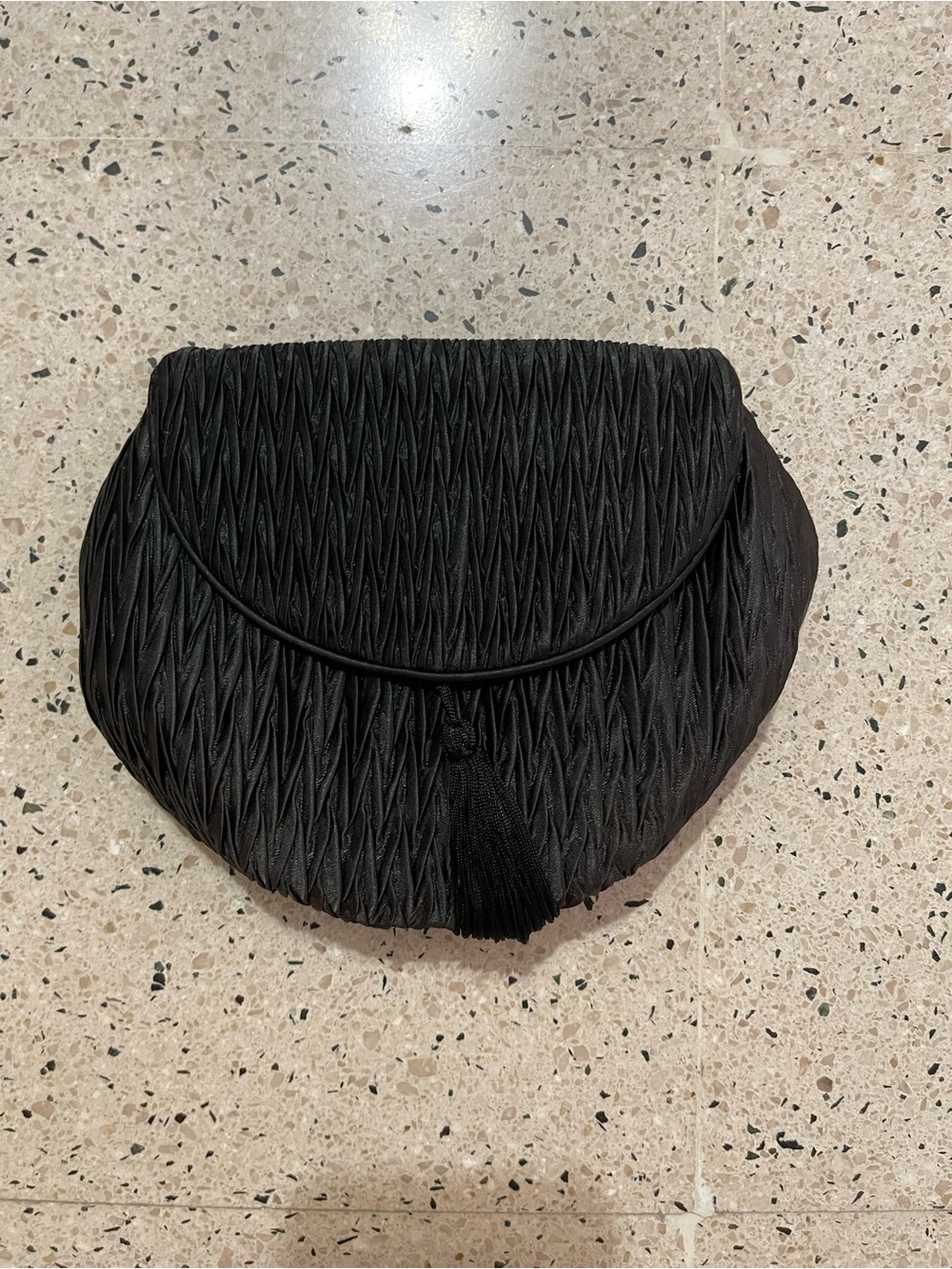 Black Textured Evening Clutch with Tassel